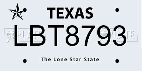 LBT8793 Texas License Plate