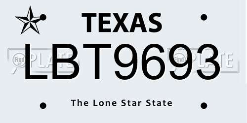 LBT9693 Texas License Plate