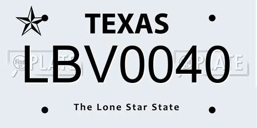 LBV0040 Texas License Plate