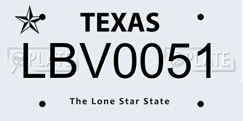 LBV0051 Texas License Plate