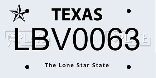 LBV0063 Texas License Plate
