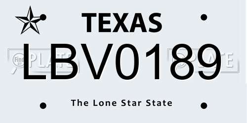 LBV0189 Texas License Plate