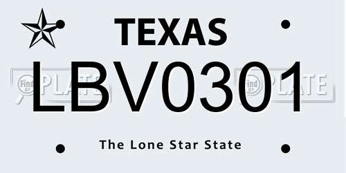 LBV0301 Texas License Plate