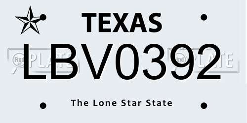 LBV0392 Texas License Plate