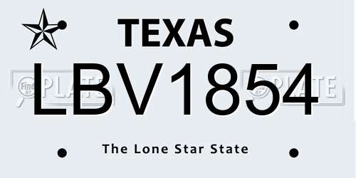 LBV1854 Texas License Plate