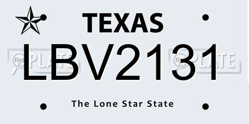 LBV2131 Texas License Plate