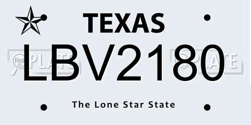 LBV2180 Texas License Plate