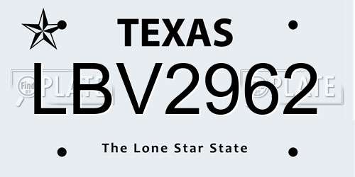 LBV2962 Texas License Plate