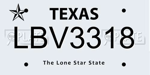 LBV3318 Texas License Plate