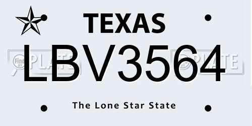 LBV3564 Texas License Plate