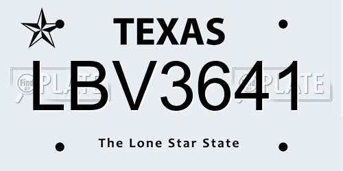 LBV3641 Texas License Plate