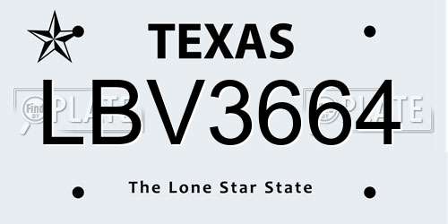 LBV3664 Texas License Plate