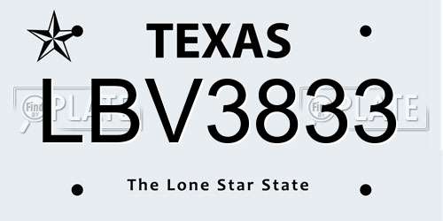 LBV3833 Texas License Plate