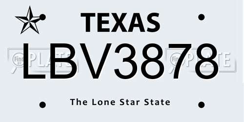 LBV3878 Texas License Plate