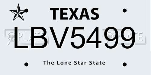 LBV5499 Texas License Plate
