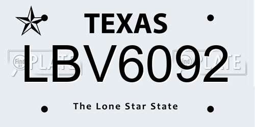 LBV6092 Texas License Plate