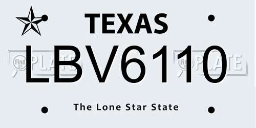 LBV6110 Texas License Plate