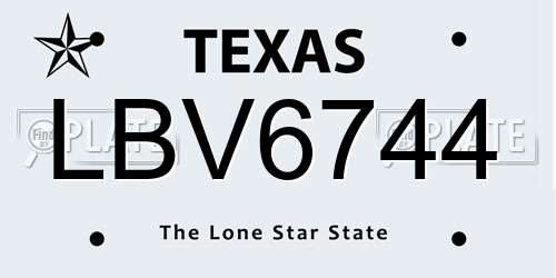 LBV6744 Texas License Plate