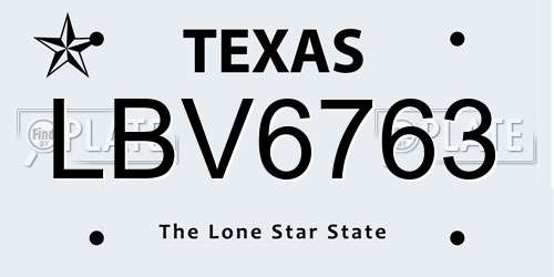 LBV6763 Texas License Plate