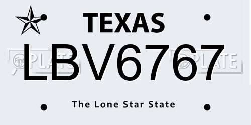 LBV6767 Texas License Plate