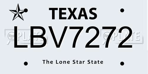 LBV7272 Texas License Plate