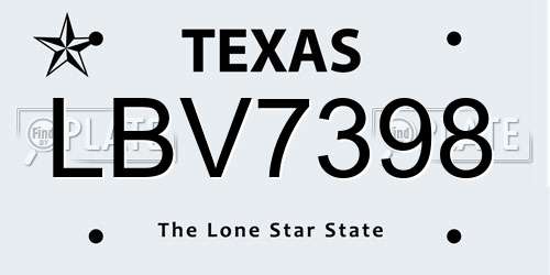LBV7398 Texas License Plate