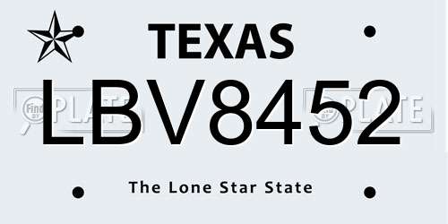 LBV8452 Texas License Plate