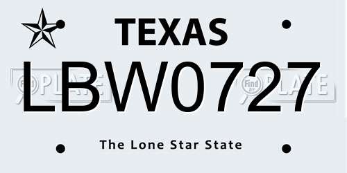 LBW0727 Texas License Plate