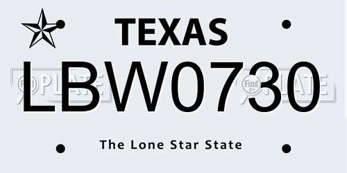 LBW0730 Texas License Plate