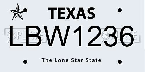 LBW1236 Texas License Plate