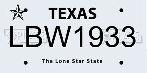 LBW1933 Texas License Plate