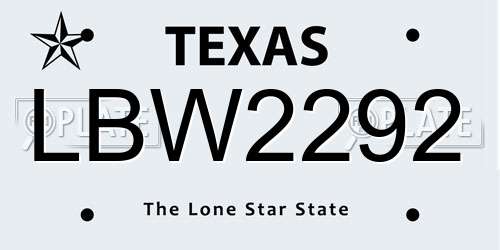 LBW2292 Texas License Plate