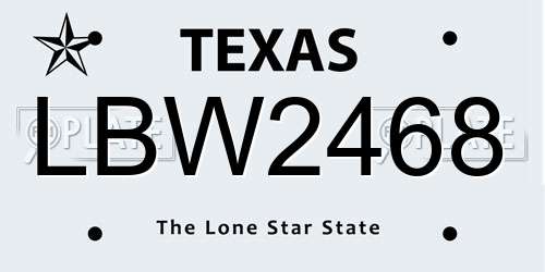 LBW2468 Texas License Plate