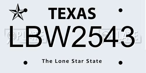 LBW2543 Texas License Plate