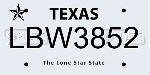 LBW3852 Texas License Plate