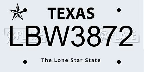 LBW3872 Texas License Plate