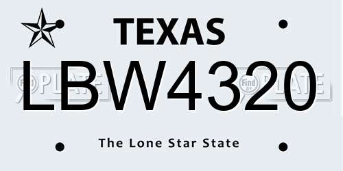 LBW4320 Texas License Plate