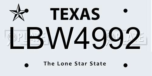 LBW4992 Texas License Plate