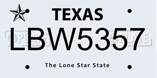 LBW5357 Texas License Plate