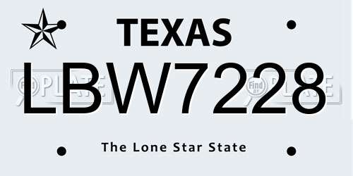 LBW7228 Texas License Plate