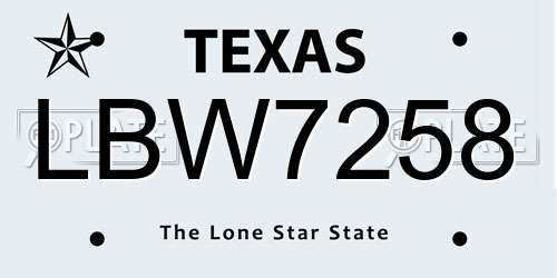 LBW7258 Texas License Plate