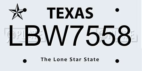 LBW7558 Texas License Plate