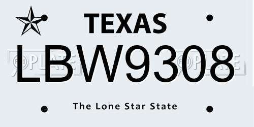 LBW9308 Texas License Plate