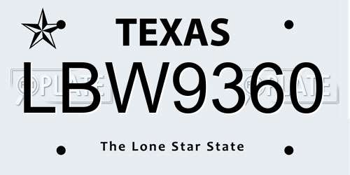 LBW9360 Texas License Plate