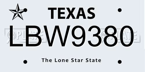 LBW9380 Texas License Plate