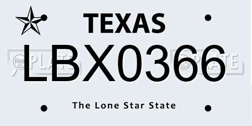 LBX0366 Texas License Plate