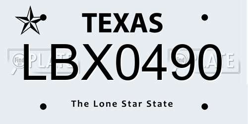 LBX0490 Texas License Plate
