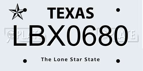 LBX0680 Texas License Plate