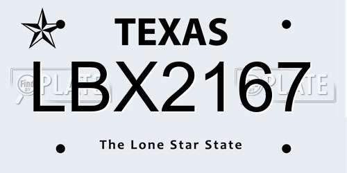 LBX2167 Texas License Plate