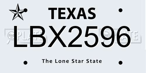 LBX2596 Texas License Plate
